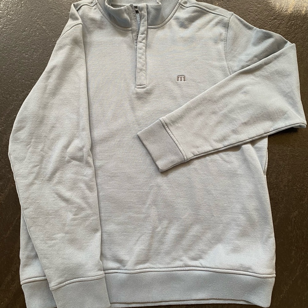Travis Mathew Men’s Light Blue 1/4 Zip Fleece Mock Neck Sweatshirt Solid L